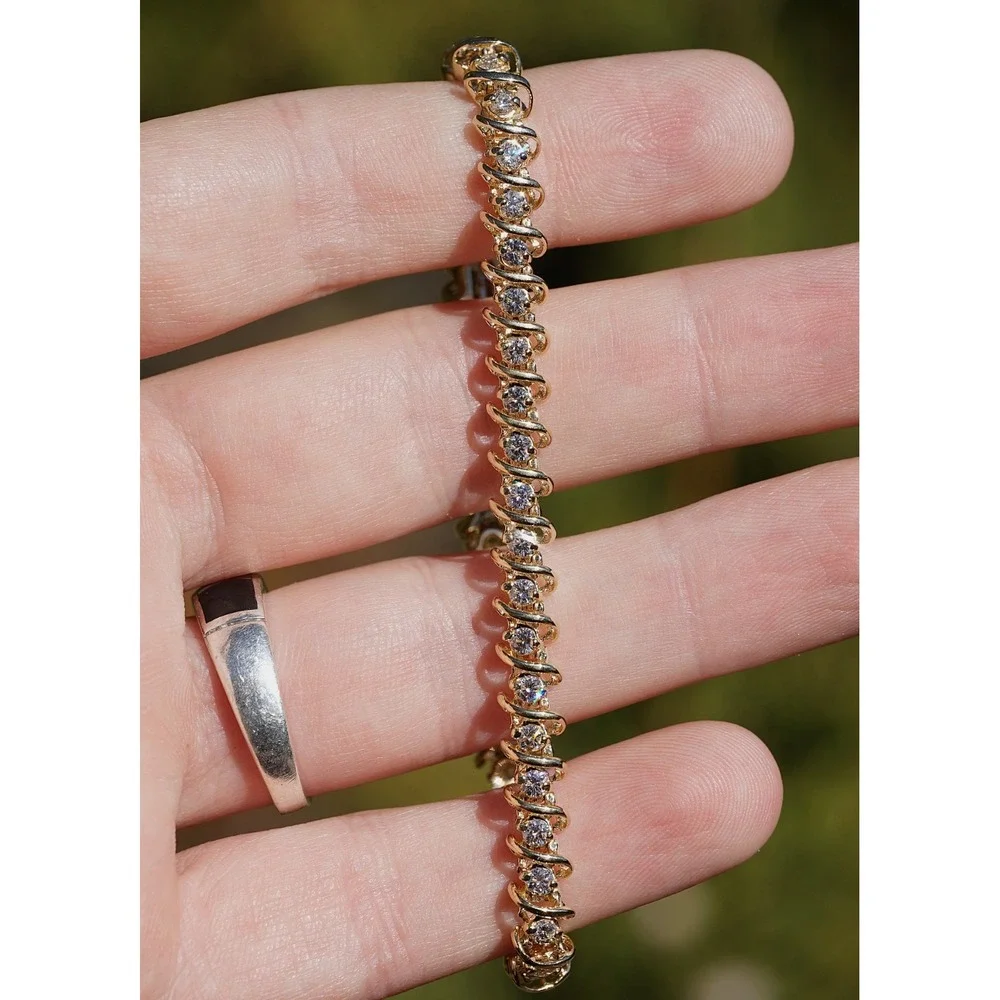 3 Ct 14k Solid Gold Natural VS1 Round Diamond Tennis Bracelet 7 3/8
